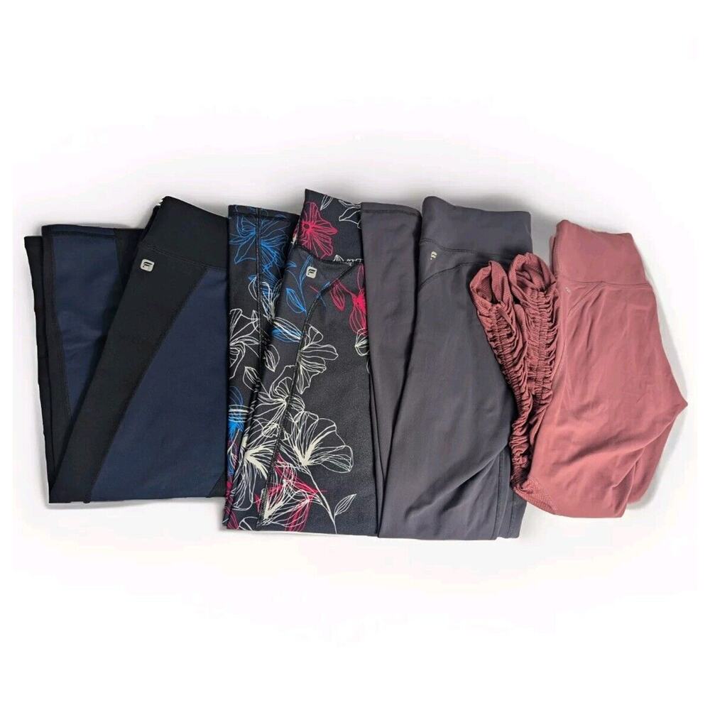 Lot of 4 Fabletics Womens Leggings Gym Pants Capri Gray Pink Floral Cinched XS S